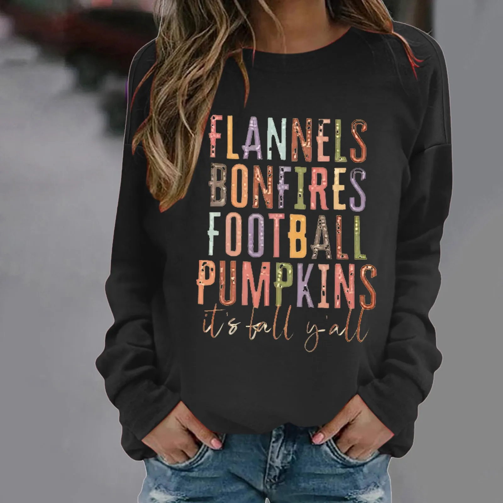 Women Football Sweater: Flannels Bonfires Football Pumpkin Tops Fall Pumpkin Pullover Plus Size Sweatshirts For Women