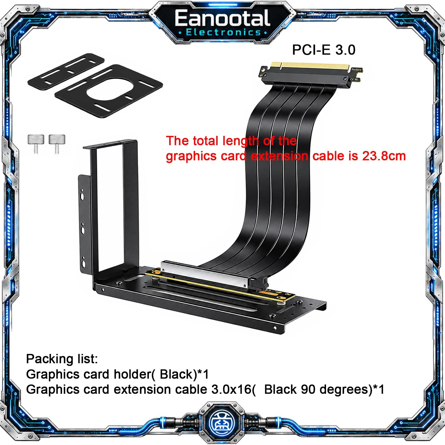 Black White PCIe x16 Graphics Card Extension Cable and Dual Slot Vertical GPU Bracket Set