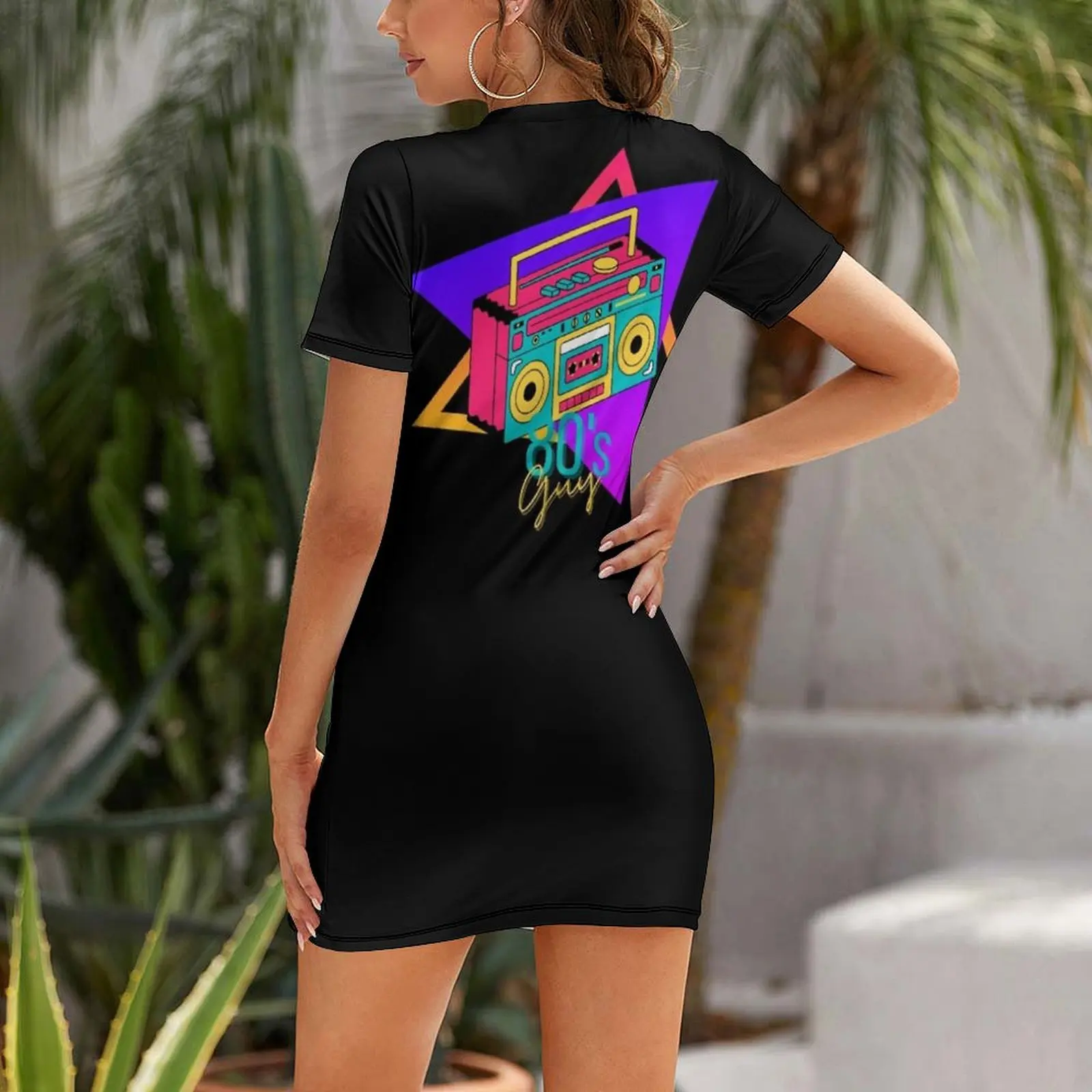 Cool 80s retro radio with font Short Sleeved Dress Long dress woman Long dress sensual sexy for women summer women's suit