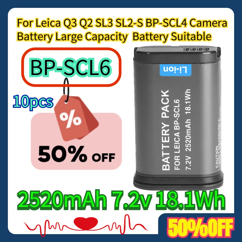

For Leica Q3 Q2 SL3 SL2-S BP-SCL4 Camera Battery 2520mAh Large Capacity BP-SCL6 Battery Suitable 10pcs