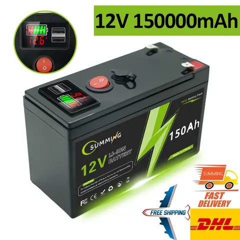 12V 18650 Lithium Battery 150Ah LiFePO4 4000+ Deep Cycles Built-in BMS,for UPS, Kayak Fish Finder🛠️ Solar Panel,Power Wheels