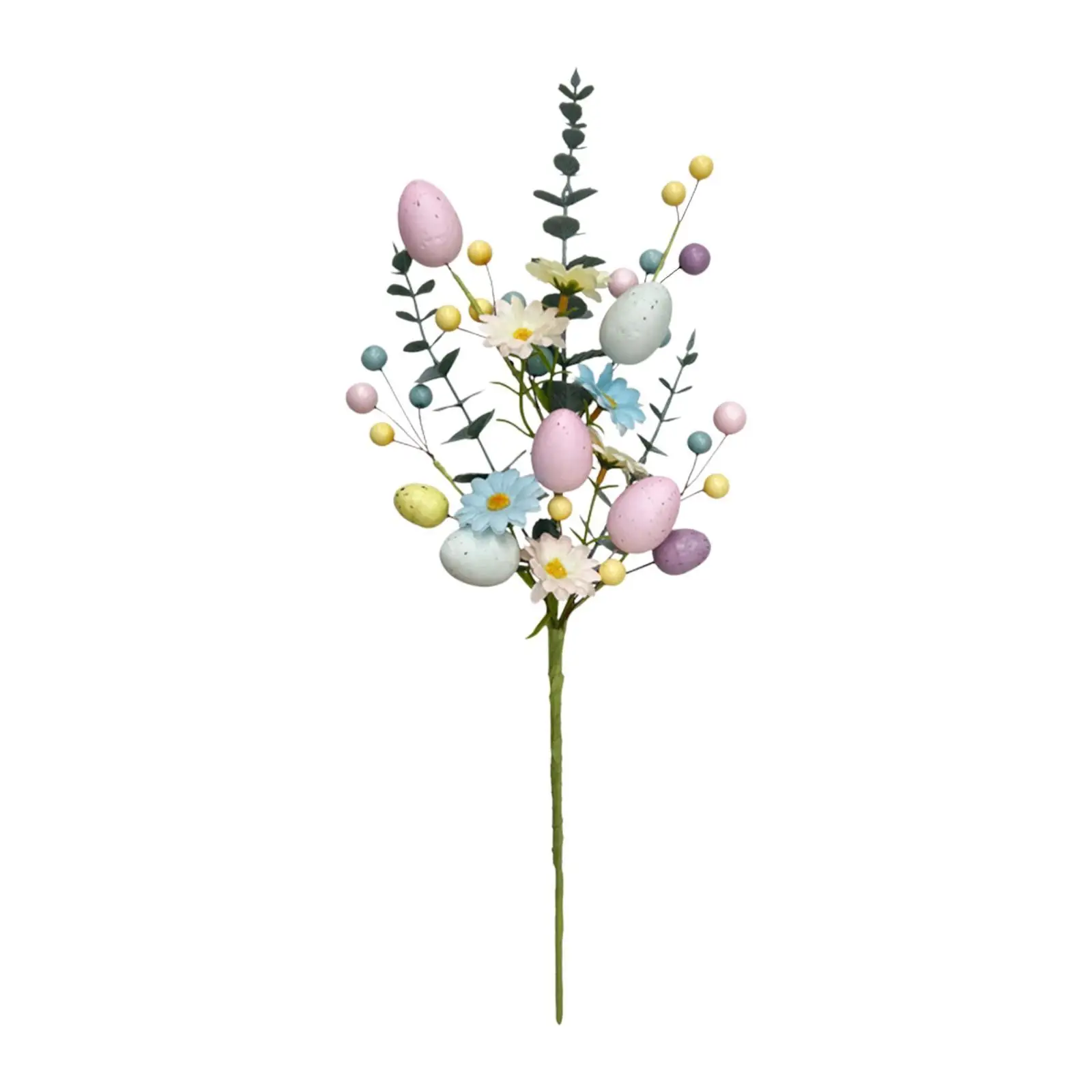 Easter Egg Stem Twig with Eucalyptus Leaves Flower Pick Bouquet Artificial Flowers for Garden Spring Arrangement Home Vase Yard