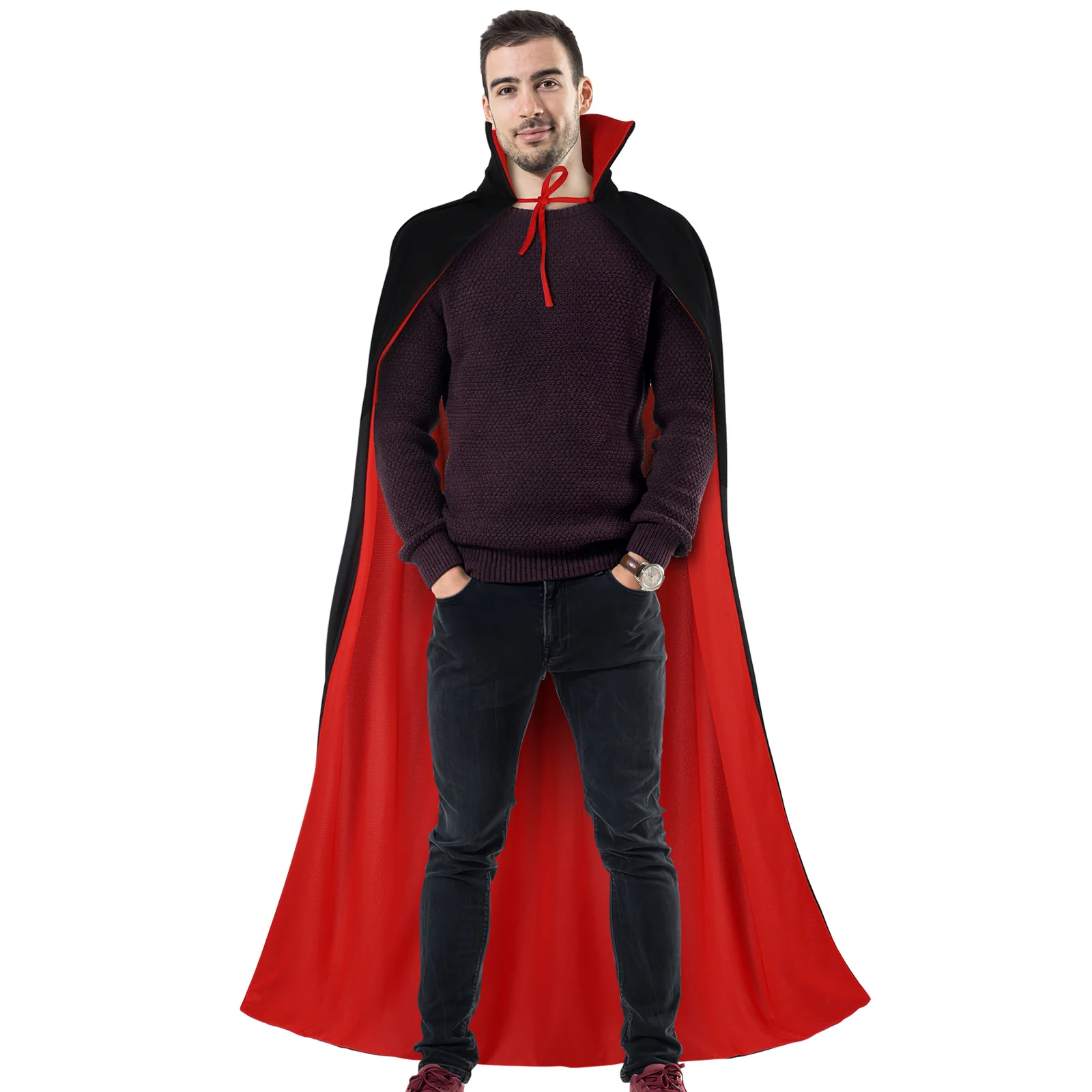 

1 шт., плащ вампира для косплея на Хэллоуин, двусторонняя черная, красная длинная накидка, костюм-маскарад, вечерние накидка для взрослых