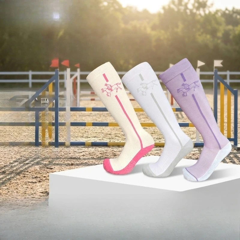 1 Pair Women's Equestrian Knee High Socks, Fashion Contrast Color Lines Horse Riding Socks, Non-Slip Breathable Ski Socks