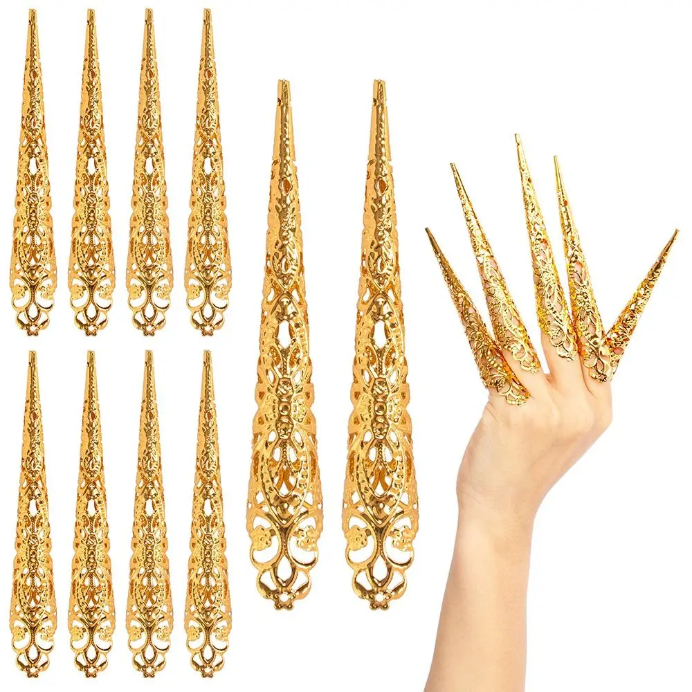 10Pcs Punk Goth Accessories Finger Nail Tip Fashion Exquisite Claw Rings Belly Dance Peacock False Nail Finger Cot Dance Prop