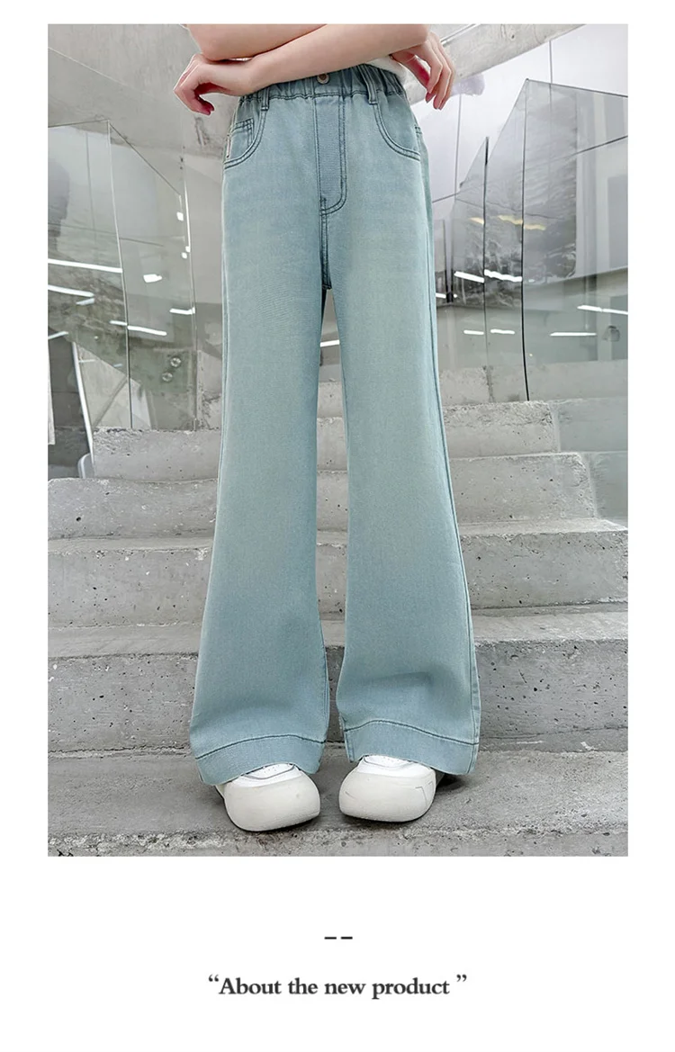 Sommerliche, weiche Lyocell-Jeans für Mädchen, ausgestellter Schnitt, dünne Bootcut-Jeans, Denim-Hose für Teenager, Kinder-Tencel-Jeans mit Schleife. – Detail 3