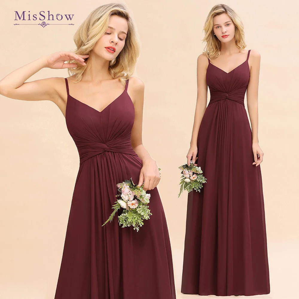 

MisShow Spaghetti Straps Bridesmaid Dresses For Women 2023 Robes Invitée Mariage Pleated Chiffon Long Formal Evening Prom Gowns