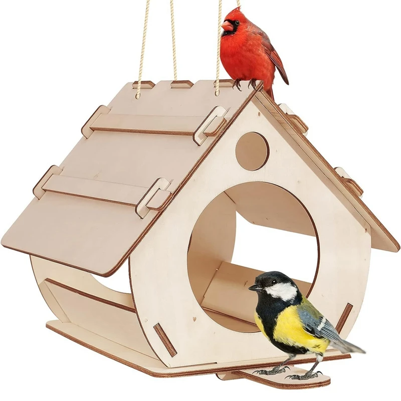 Wooden Bird House Hanging Birdhouse for Outside DIY Decorative Nests Box for Swallow Finch Squirrel Small Birds Animals