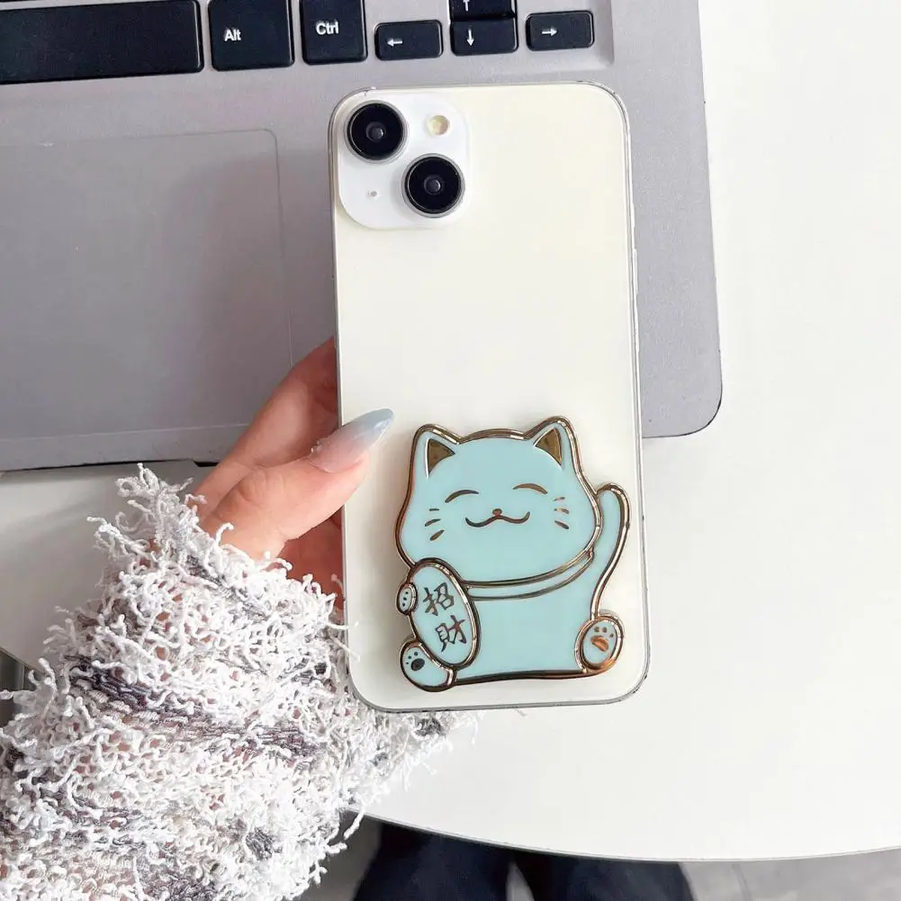 Cute Cat Phone Holder Cell Phone Shell Stand Lucky Cat Shape Foldable Candy Color Mobile Holder Self-adhesive Phone Stand