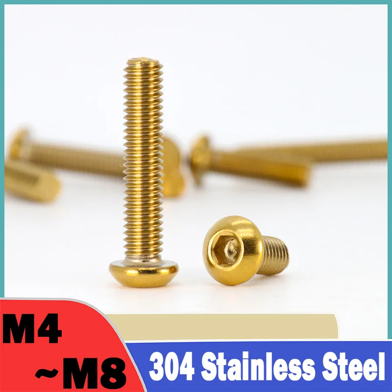 2Pcs 304 Stainless Steel Half Round Head Hexagonal Screw M4 M5 M6 M8 Mushroom Head Bolt Titanium Gold Motorcycle DIY screws