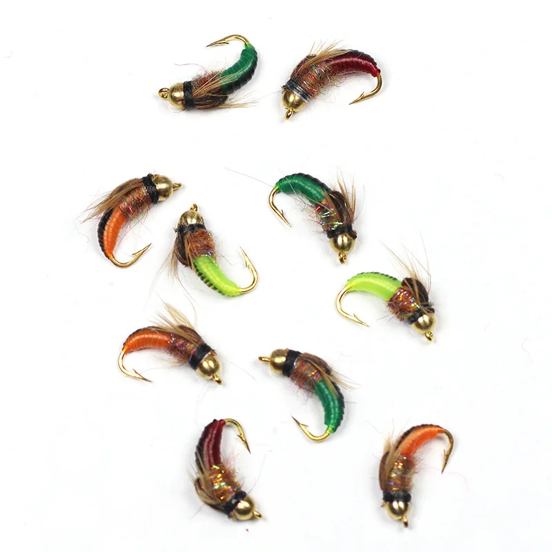 11/13mm Brass Bead Head Fast Sinking Nymph Maggots Bug Worm Flies Trout Fly Fishing Lure Bait Perfect Decoy Sharpened Crank Hook
