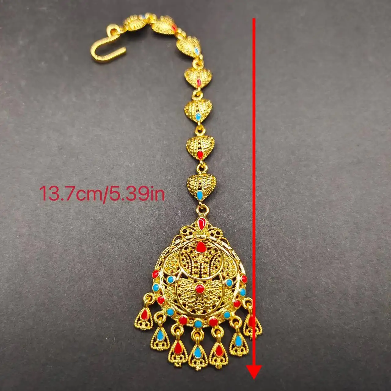 Elegant Indian Hair Accessories Luxury Wedding Bride Headdress Princess Tiaras Gold Plated Forehead Pendant Jewelry Decoration