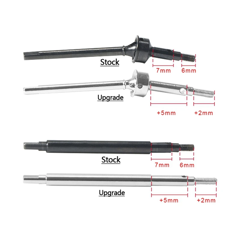 Eje de transmisión de eje delantero y trasero de acero ensanchado, piezas extendidas de 5Mm para TRX4M 1/18 coche trepador de control remoto, actualización plateada