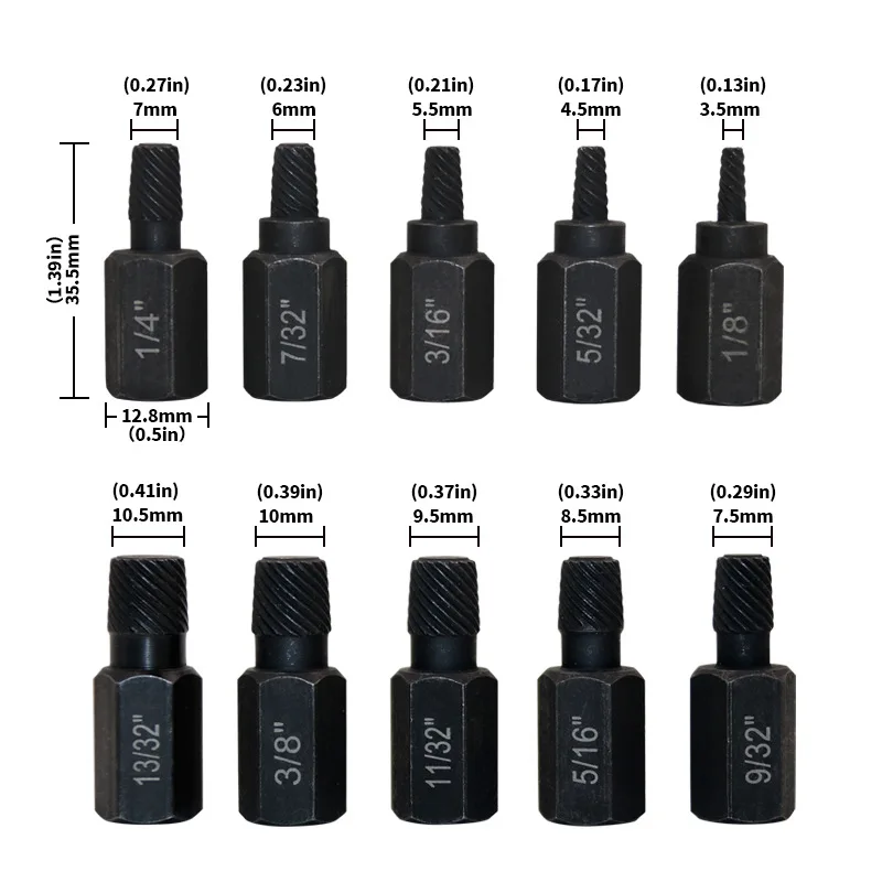 10Pcs Alloy Steel Damaged Screw Remover Set Easy Out Drill Bit Screws Bolt Stud Multi-Spline Screw Extractor Screw Extractor Kit