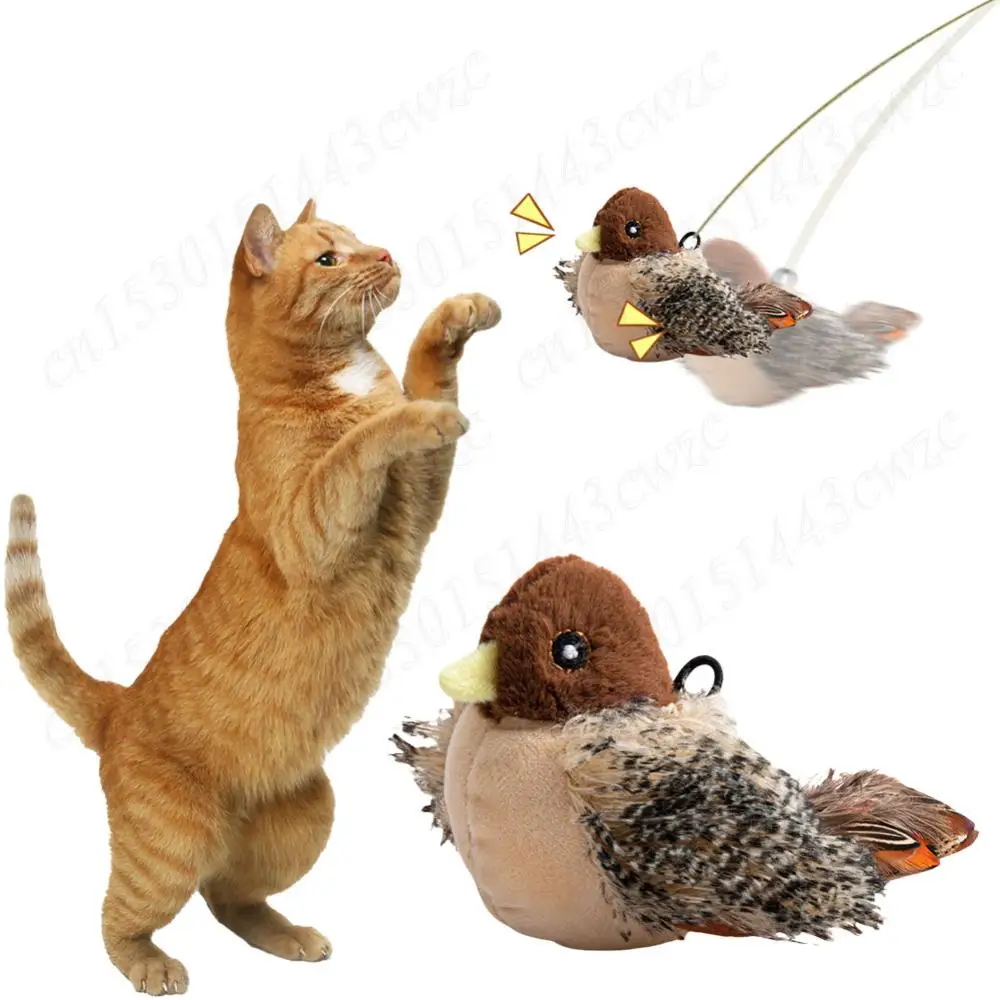 Interactive Cat Toys Flying Bird Cat Toy Flapping Wings Sparrow Catnip Toy Chirping Bird Toy Simulation Bird Interactive Cat Toy