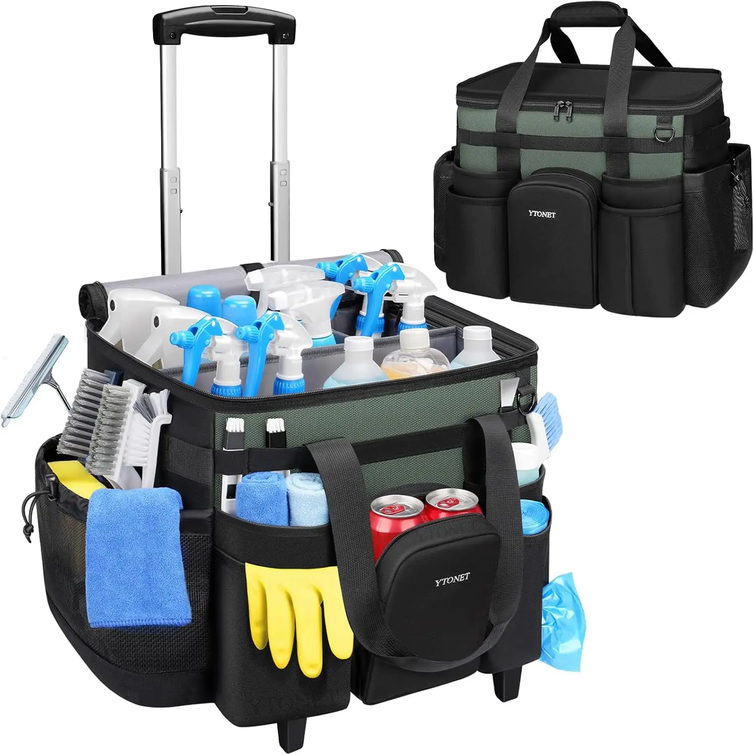 

Extra Large Rolling Cleaning Caddy with Wheels, Water Resistant Organizer for Housekeepers and Kitchen Tools