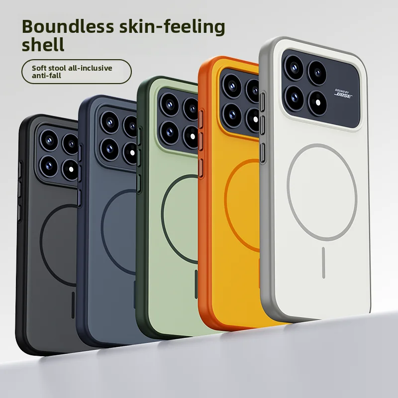 Hautähnliche, matte, magnetische Handyhülle für Xiaomi Redmi K90 Pro Max, MagSafe Wireless Charging, weiche Kante, Anti-Fall-Abdeckung