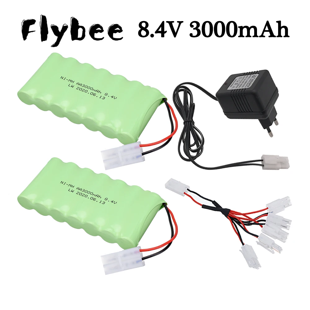 Batería NiMH de 8,4 v y 3000mah, cargador para coche de juguete Rc, camiones, tanques, trenes, Robot, barco, pistola, AA, 8,4 v, paquete de batería recargable