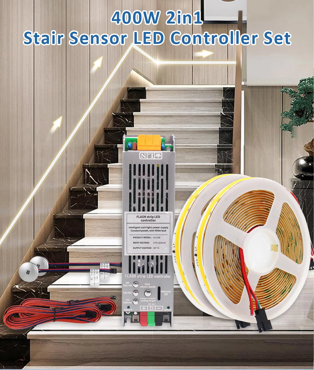 5M 10M 15M WS2811 COB Fließendes Wasser Streifen Licht für 24V 400W PIR Motion Sensor LED Treppen Controller Treppe Beleuchtung Dekor – Detail 1