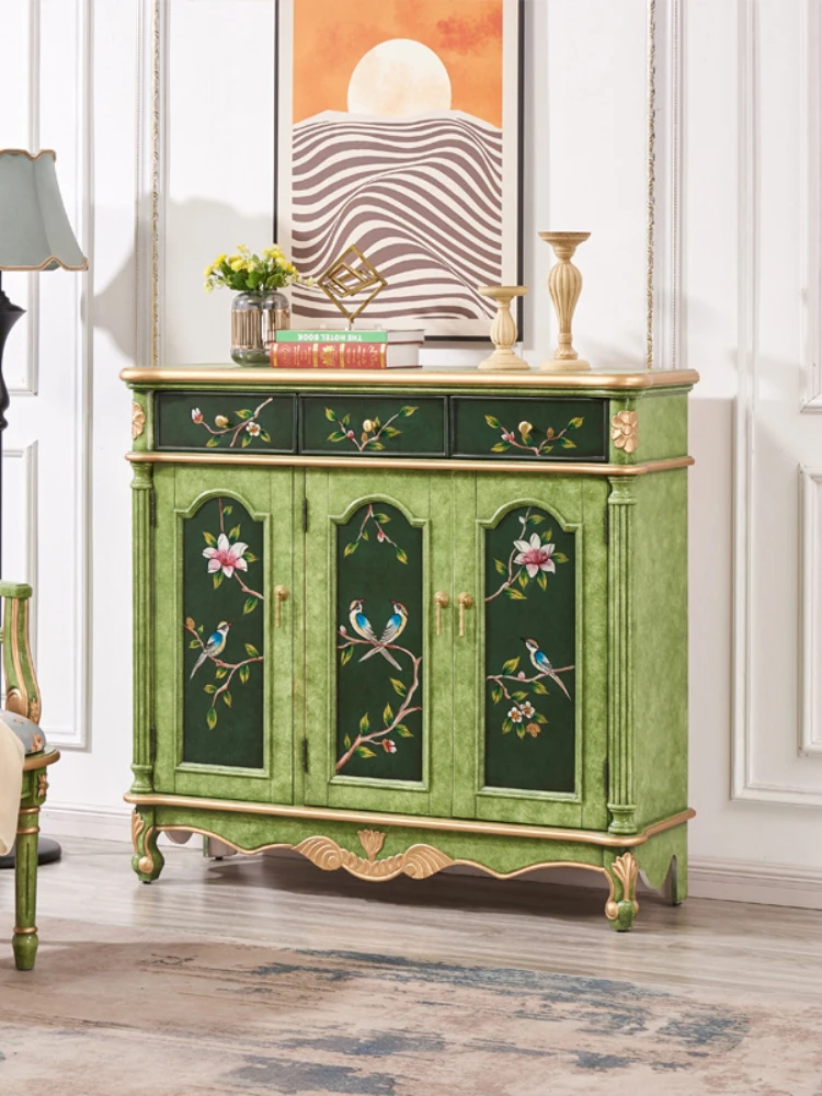 Three-Door Cabinet Emerald Green Locker Storage Cabinet Sideboard Cabinet Decoration