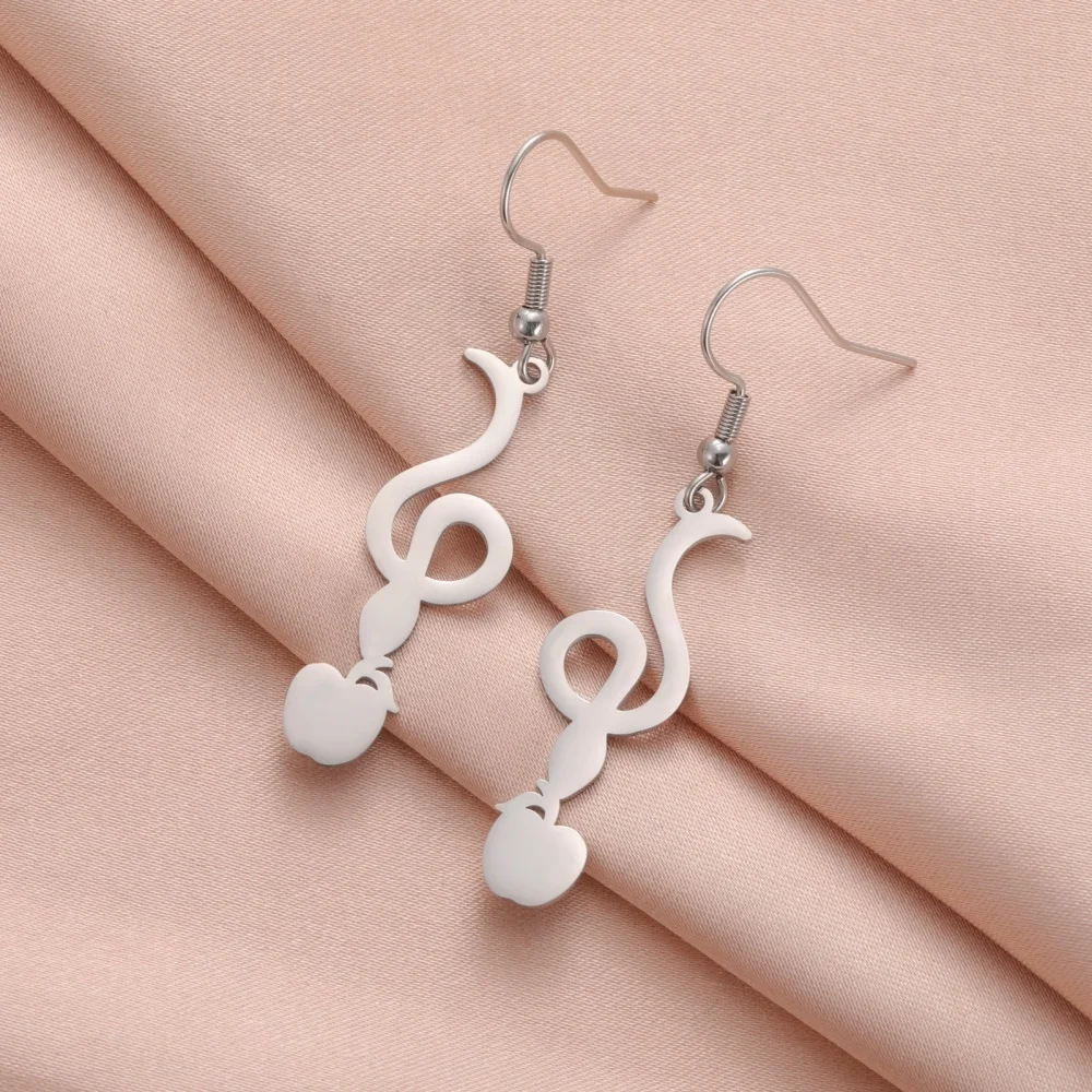 Eueavan Stainless Steel Greedy Snake Pendant Drop Hoop Earrings For Women Men New Fashion Animal Jewelry Gifts Lucky Accessories