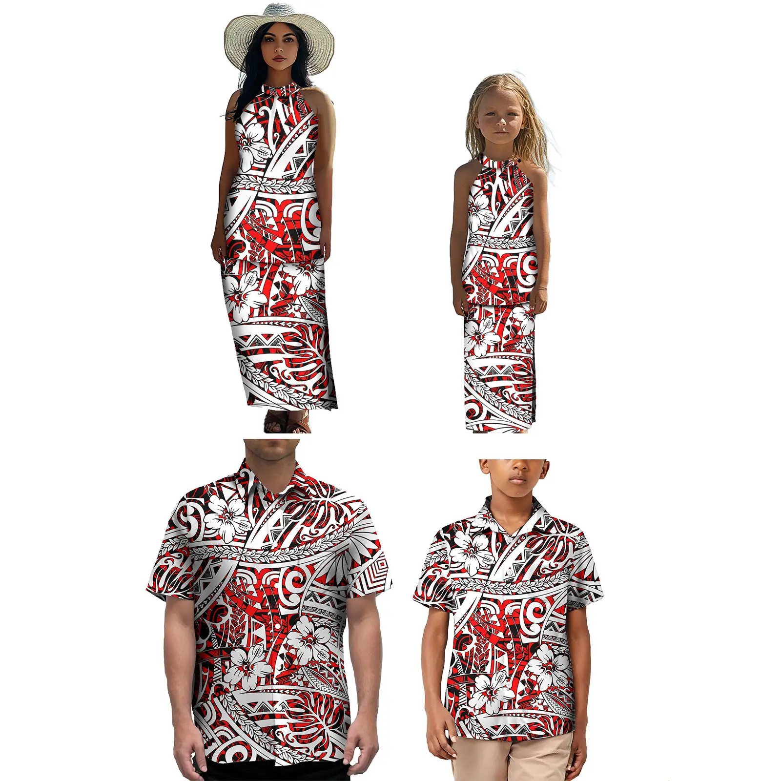 Ilha do pacífico arte design pai mãe crianças roupas vestidos da menina do bebê combinando roupas de família samoa puletasi conjunto