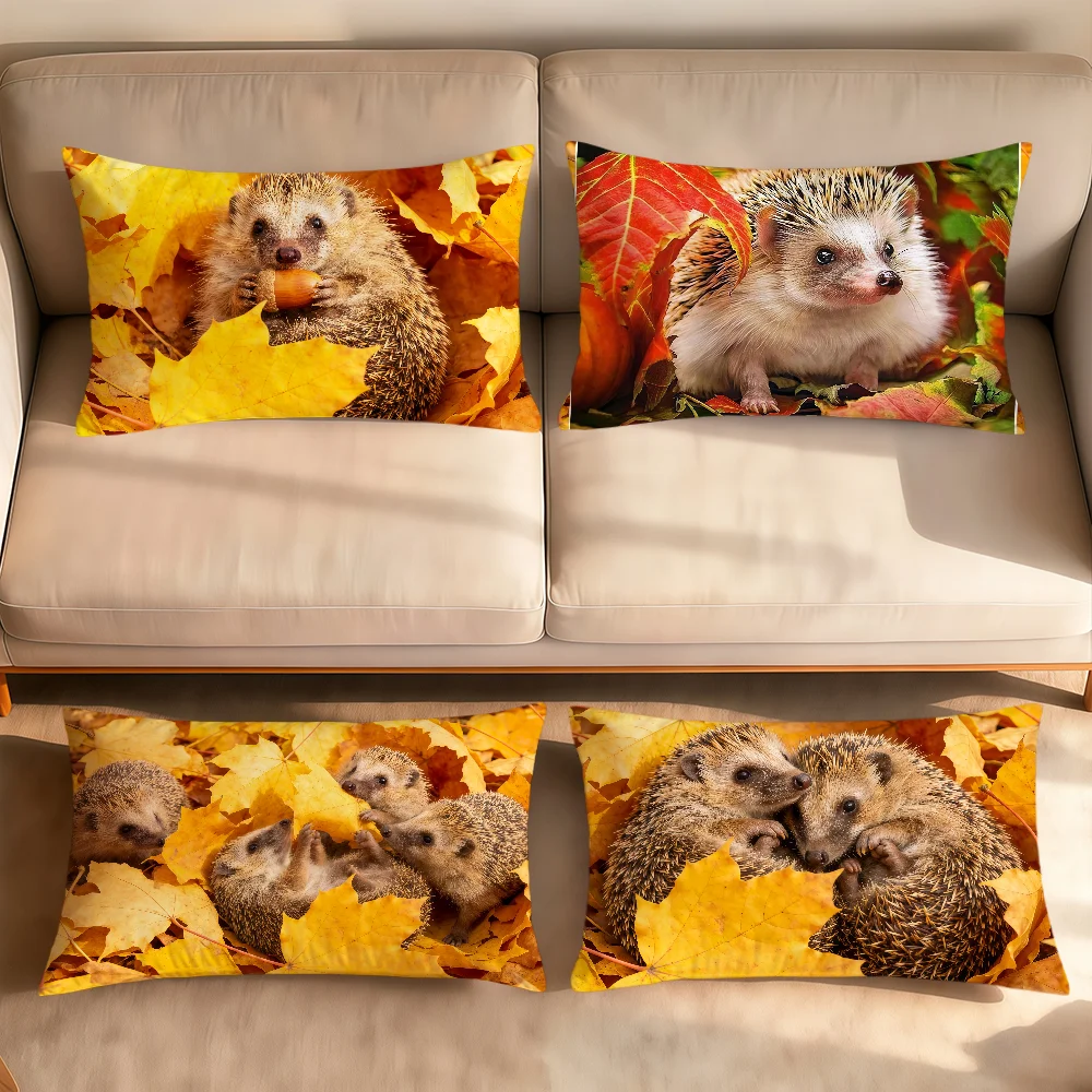 Fashion Autumn Leaves Cute Hedgehog Family Rectangle Pillowcover Home Sofa living Room Dorm bedside hogar Pillowcase gift