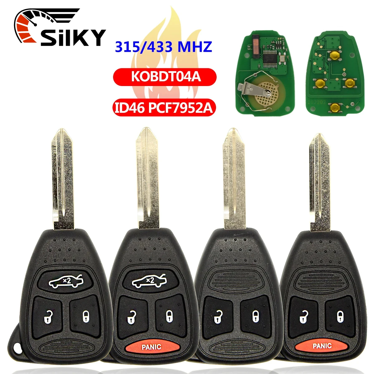 

SilKY Remote Car Key For Dodge RAM JEEP Commander Compass Grand Cherokee Liberty Wrangler Chrysler KOBDT04A ID46 315/433 Mhz