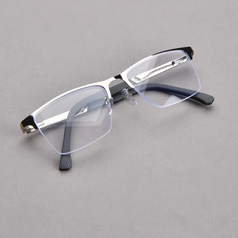 Retro-Lesebrille mit halbem Rahmen für Männer, Nahsicht-Metall-Presbyopie-Brille mit Blaulicht-blockierenden Gläsern +3,5+4,0