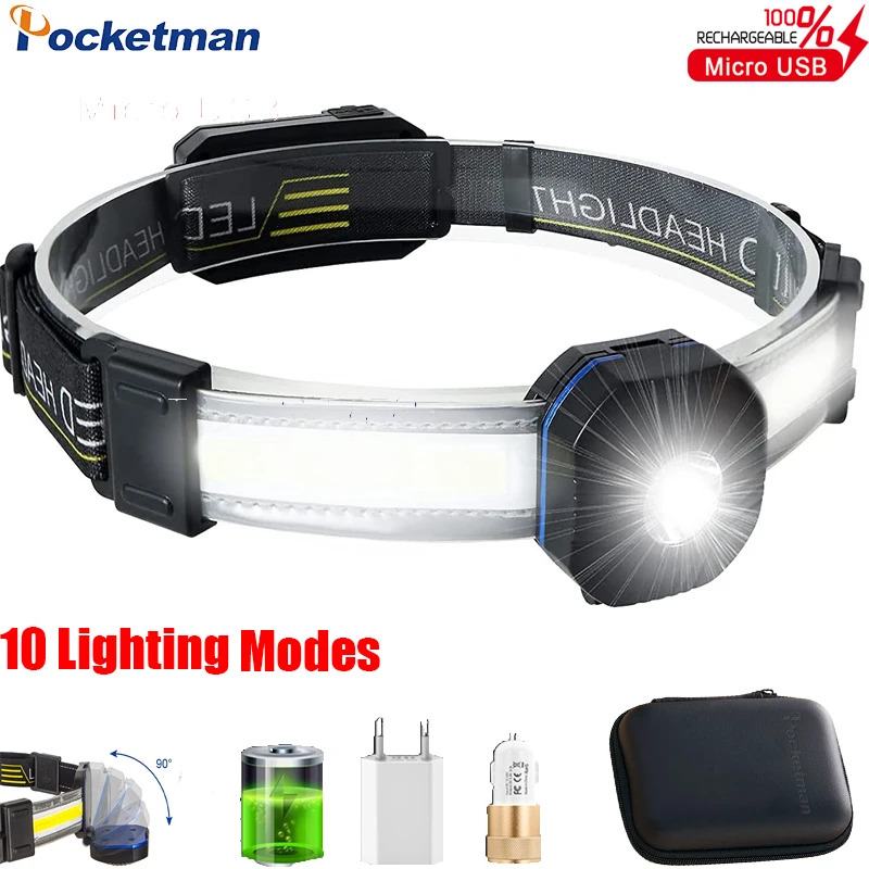 

LED Headlamp Rechargeable Camping Headlight 7 Lighting Modes 230° Wide Beam Head Light with Red Light Angle-Adjustable