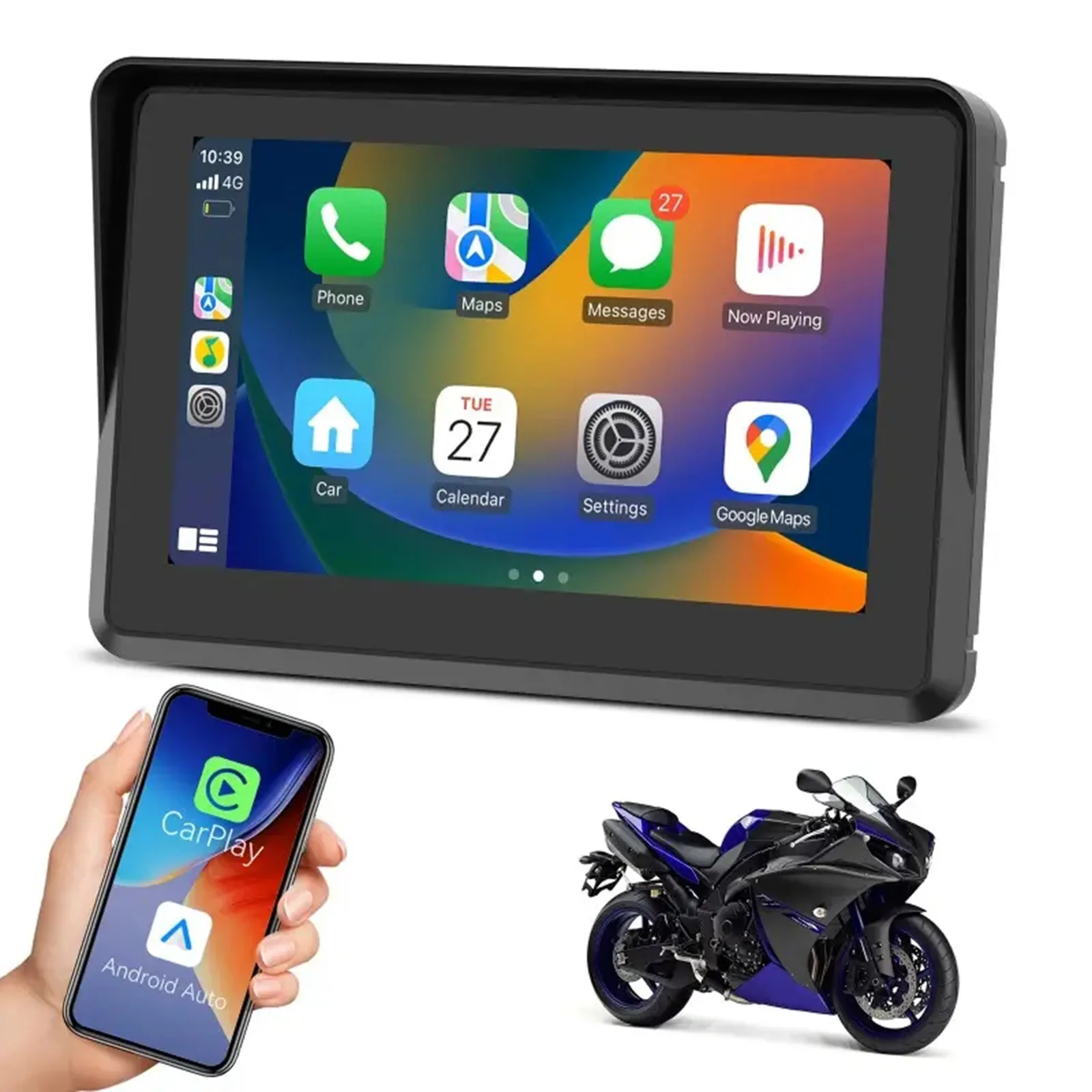 

Motorcycle Carplay IPX7 Waterproof 5inch 1000nit Wireless Android-Auto Dual Bluetooth GPS Navigation Tire Pressure Display