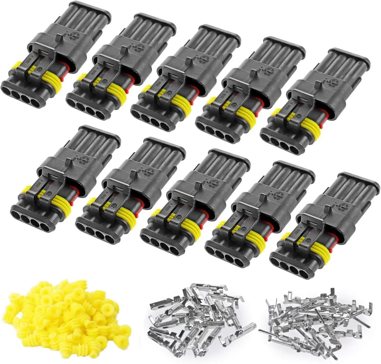 10 Kit 4 Pin Connector, 20-16 AWG Waterproof Electrical Automotive Wire Connector, 1.5mm Series Terminals Male Female Car Connec