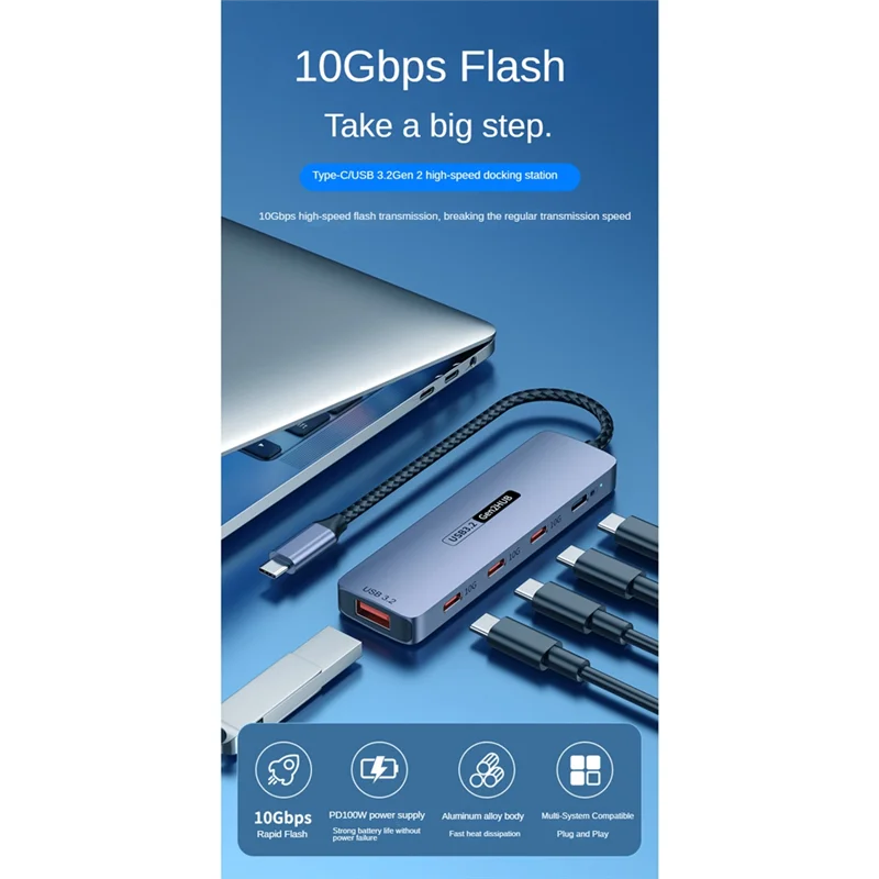 

USB C Hub USB Type-C 3.2 HUB 10Gbps High Speed PD100W Charging USB Type-C 3.2 Adapter Splitter For Laptop Phone PC