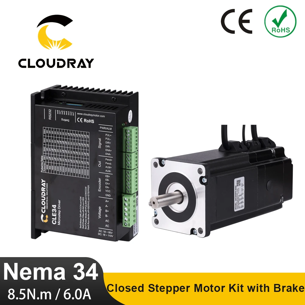 

Комплект шагового двигателя Cloudray Nema 34 с замкнутым контуром, шаговый двигатель 8,5 Нм, 6,0 А с сервоприводом шагового двигателя CLE34 и тормозом