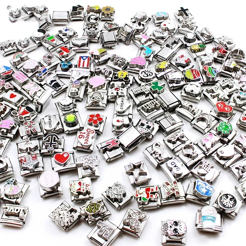 20 Mixed Italian Charm Link bracelet 9MM Men's and women DIY parts Module accessories Jewelry wholesale