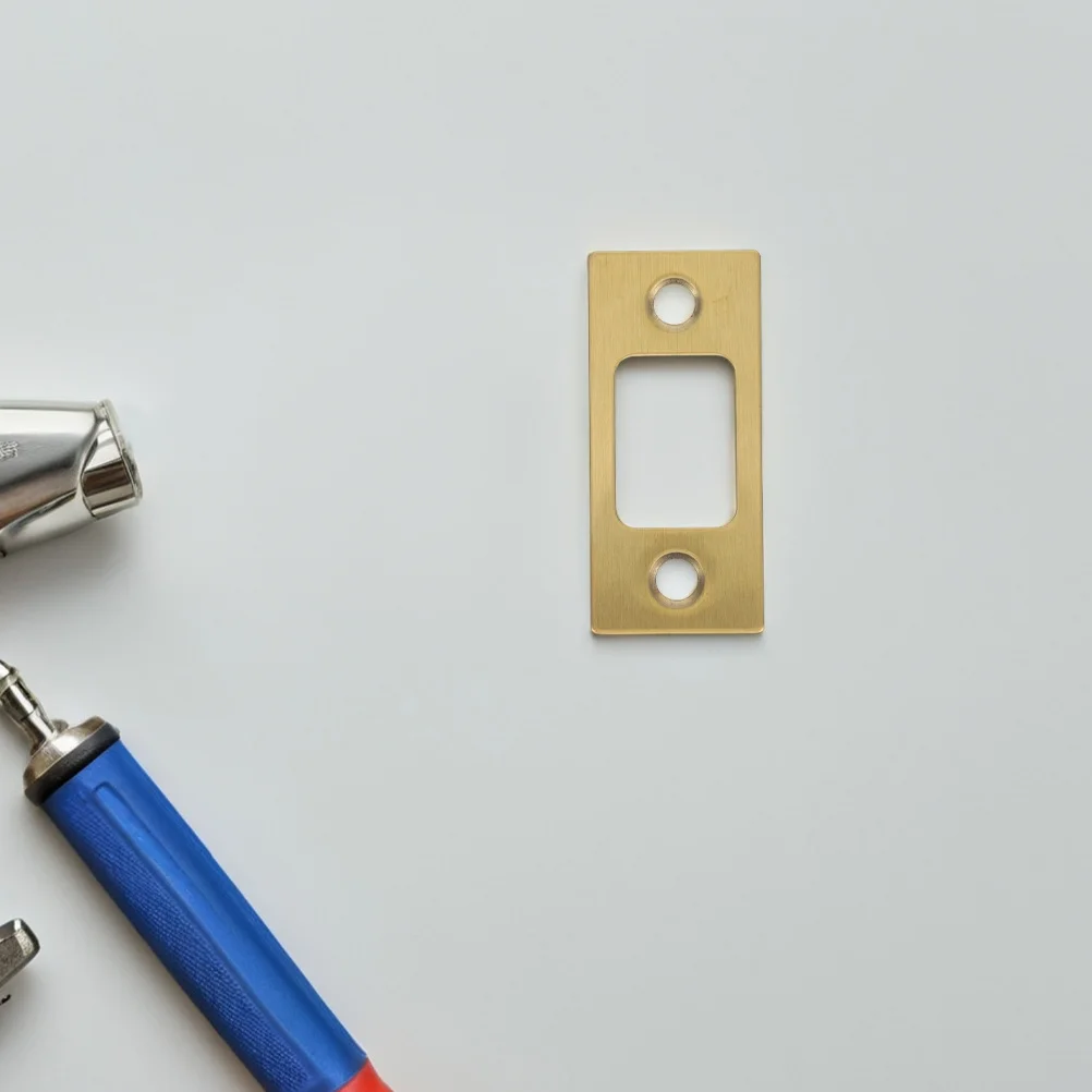 Placa trasera de cerradura de 2 uds: placa de golpe de esquina de acero inoxidable para cerrojo de puerta, placa de Hardware redonda, seguridad para el hogar y la Oficina