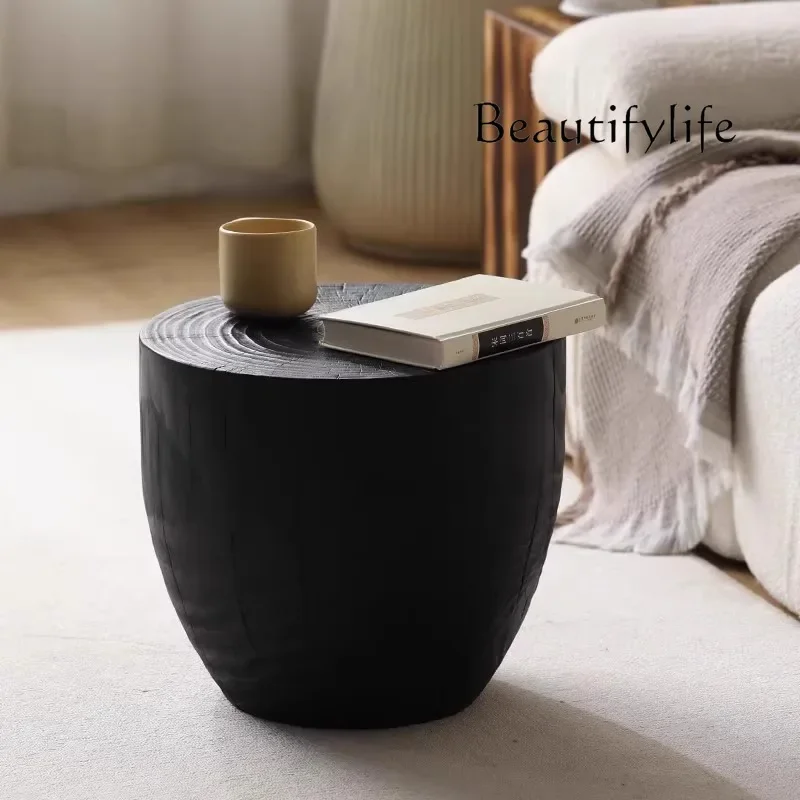 TT-mesa de centro Dun de madera, volcado de troncos, madera maciza, diseño Simple creativo, redondo japonés, Wabi Sansi, viento carbonizado, negro
