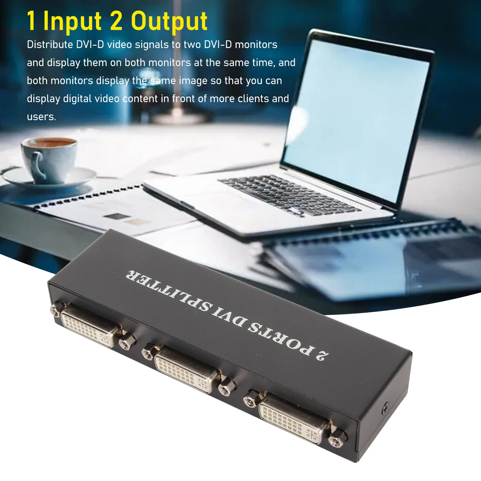 DVI Splitter Support Resolution Up To 1920x1440 100‑240V Easy To Use 1 in 2 Out 2 Port DVI Splitter  for Monitor