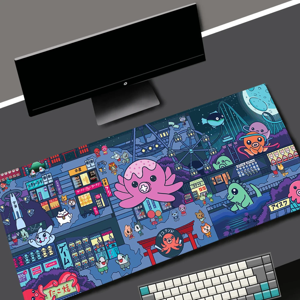 Japan Anime Deskmat Office Mat Kawaii Octopus Gaming Mousepad Company Laptop Gamer Carpet Mousepad Mechanical Keyboard Mouse Mat