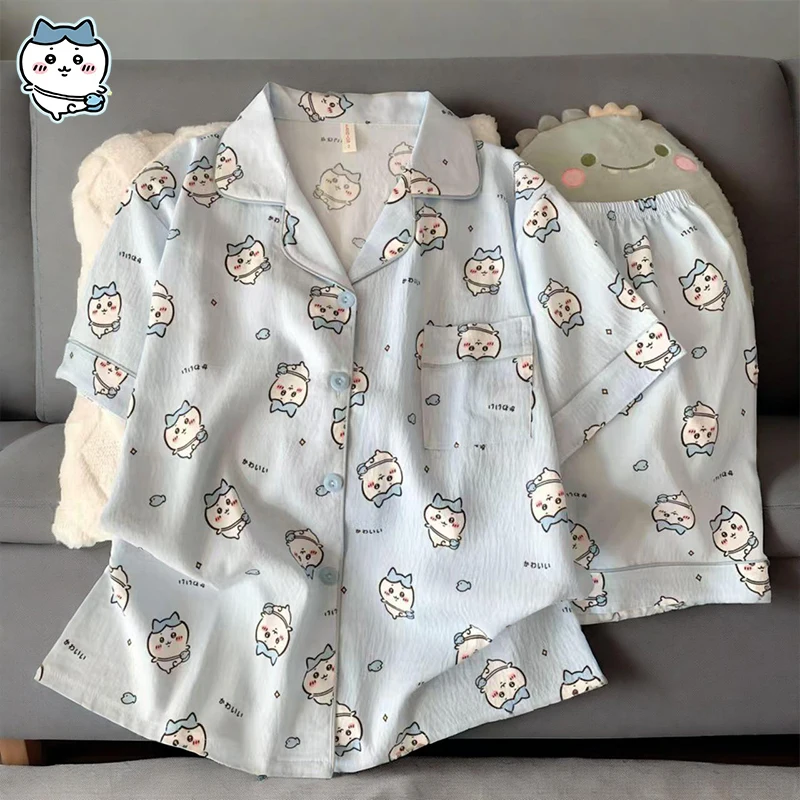 

Y2K Cartoon Chiikawa Summer Women Pajamas Suit Kawaii Usagi Casual Girls Homewear Anime Cute Short-Sleeved Shorts Nightclothes
