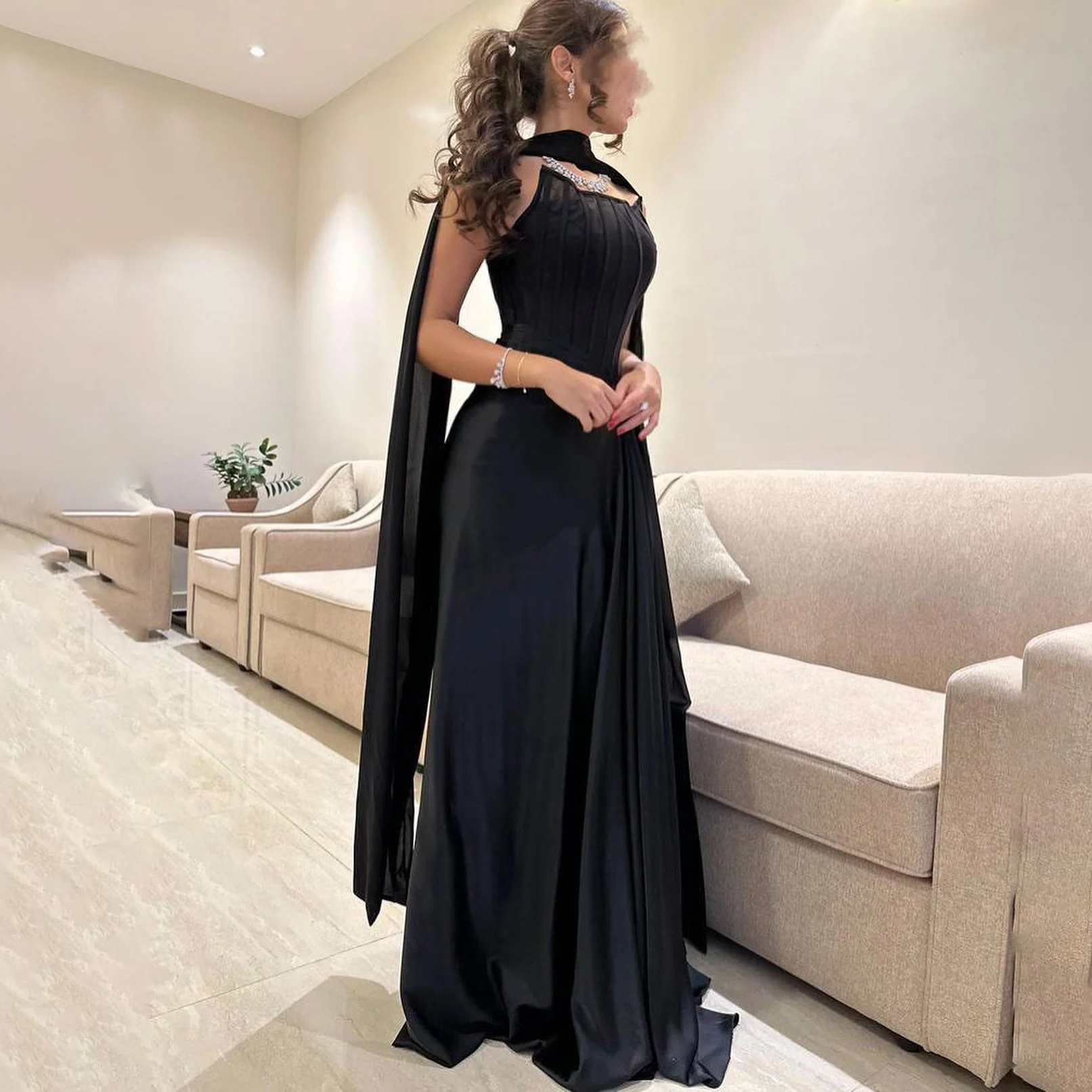 OEING Strapless Luxury Formal Evening Dresses Sheath Pleat Sleeveless فساتين سهرة  Floor Length Elegant Prom Growns Party Women