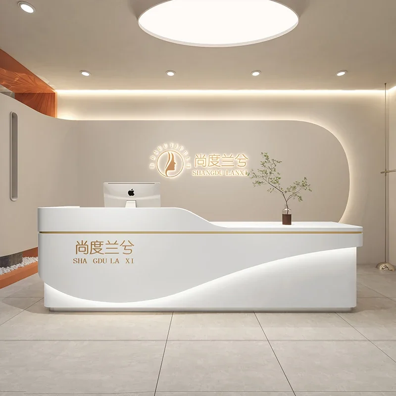 Minimalist modern beauty salon company front desk reception desk clothing store cash register baking paint