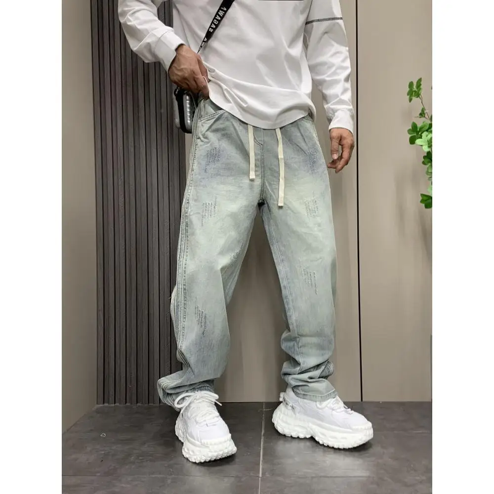 

Мужские джинсы Waed Denim: повседневные прямые брюки в стиле Харадзюку, модные свободные джинсы-«папины», осенняя новинка, комфортные, из смесового полиэстера и хлопка