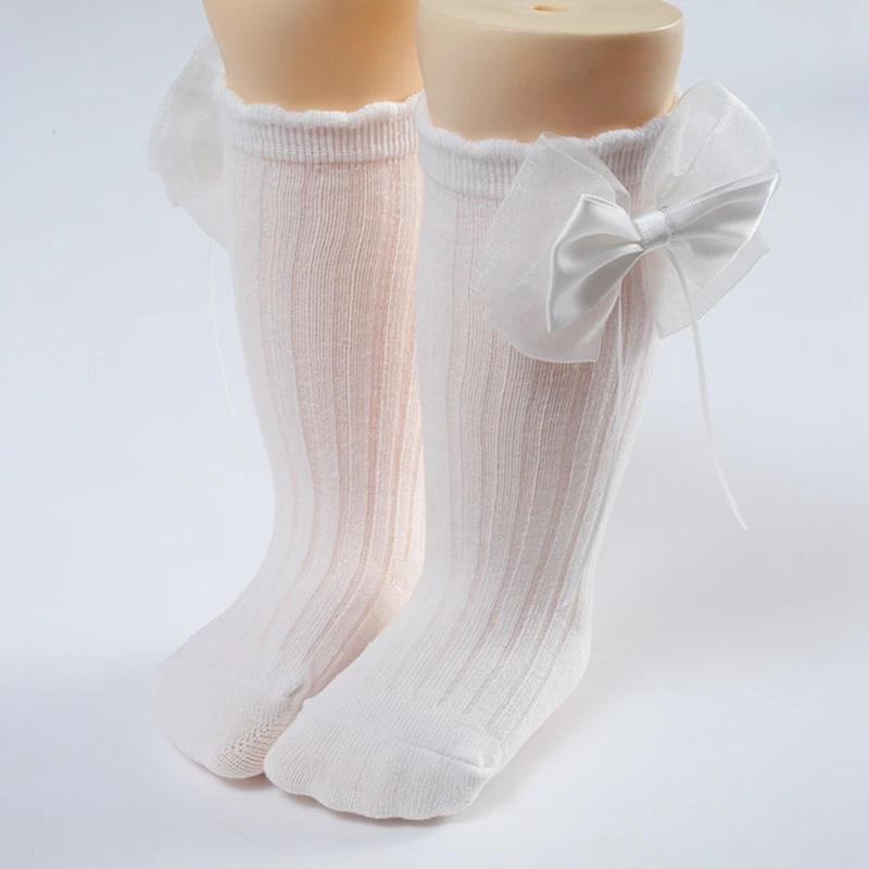 Säugling Baby Mädchen schicke lange Strümpfe Prinzessin einfarbige Quaste große Bowknot Socken Frühling lässig niedlich Overknee-Socken