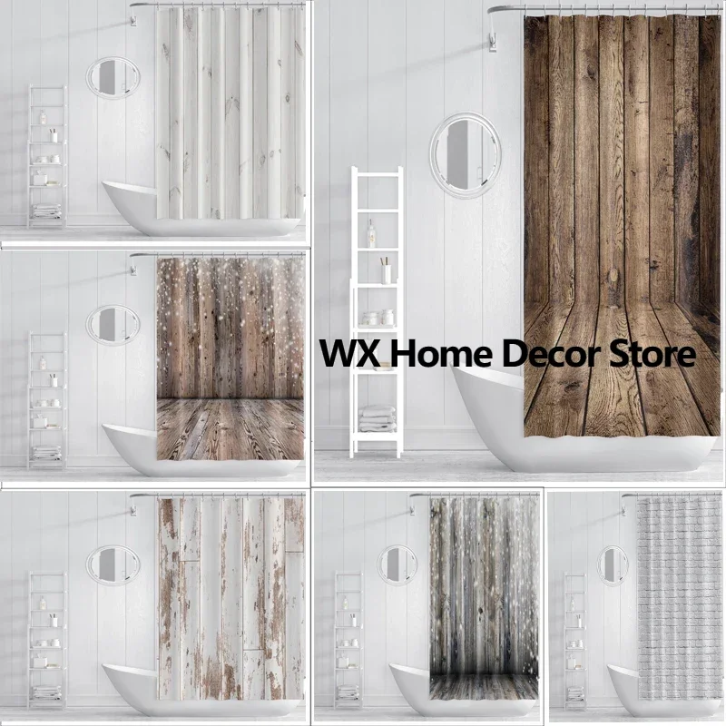 

Trendy Wooden Print Shower Curtain Waterproof and Mold Resistant