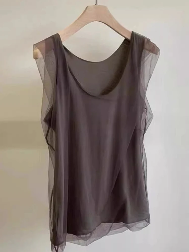 Ele Knitted Me Paneling Casual Slim Fit Colete Svel Top Coreano Sle Corte Reto Cor Verão Faion Feminino...