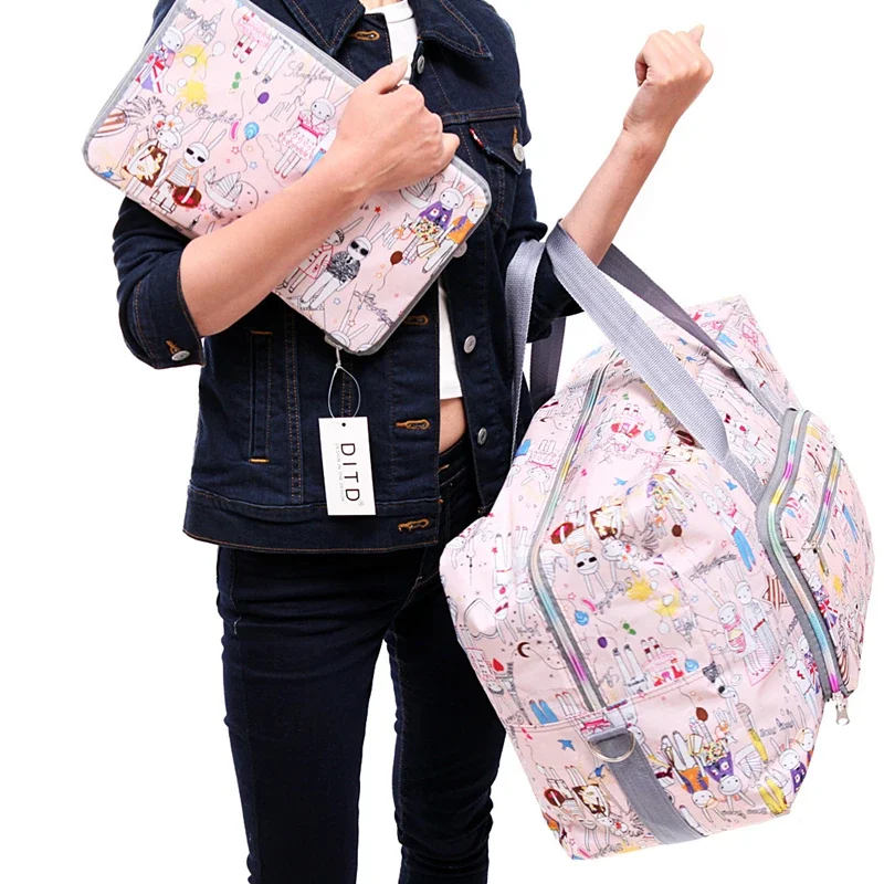 Fodable Tote กระเป๋าใส่ของเดินทาง, กระเป๋าเดินทางกันน้ำน้ำหนักเบาแบบพกพากระเป๋าเดินทางกระเป๋าขึ้นเครื่องจุของได้มากสำหรับการช้อปปิ้ง