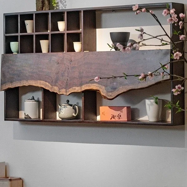 Log wabi sabi black wall-mounted bogu frame teacup holder wall
