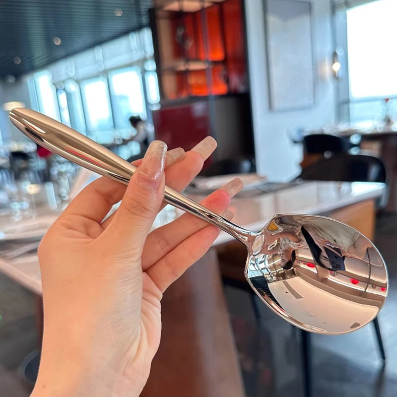 1/5PCS Dikker Keuken Diner Schotel Soep Rijst Westers Restaurant Bar Openbare Lepel Grote Rvs Ronde kop Buffet Serveren