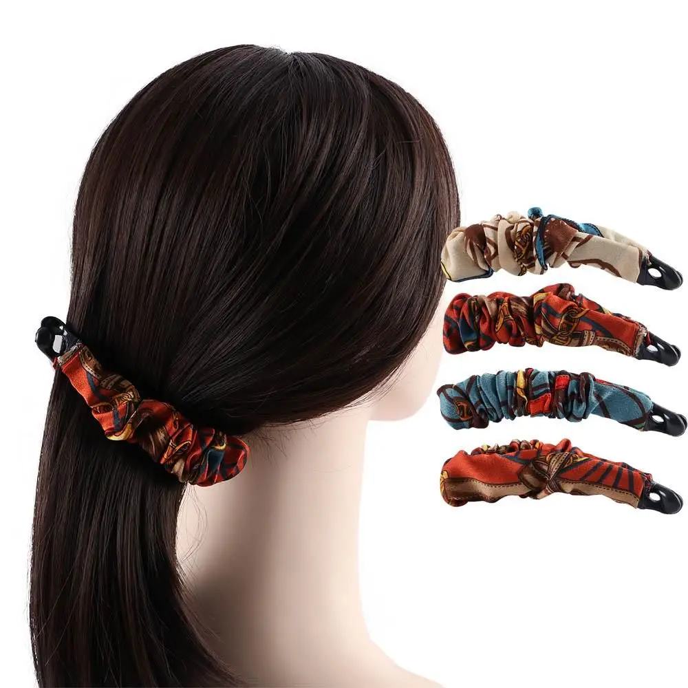 Sweet Retro Crinkled Party Fashion Design Cloth Women Hair Accessories Fabric Banana Clip Vertical Clip Korean Style Hair Wear